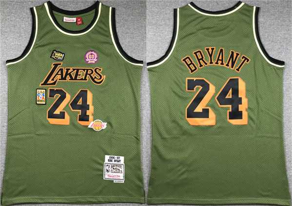 Men%27s Los Angeles Lakers #24 Kobe Bryant Green 1996-97 Throwback basketball Jersey->college and high school->NBA Jersey